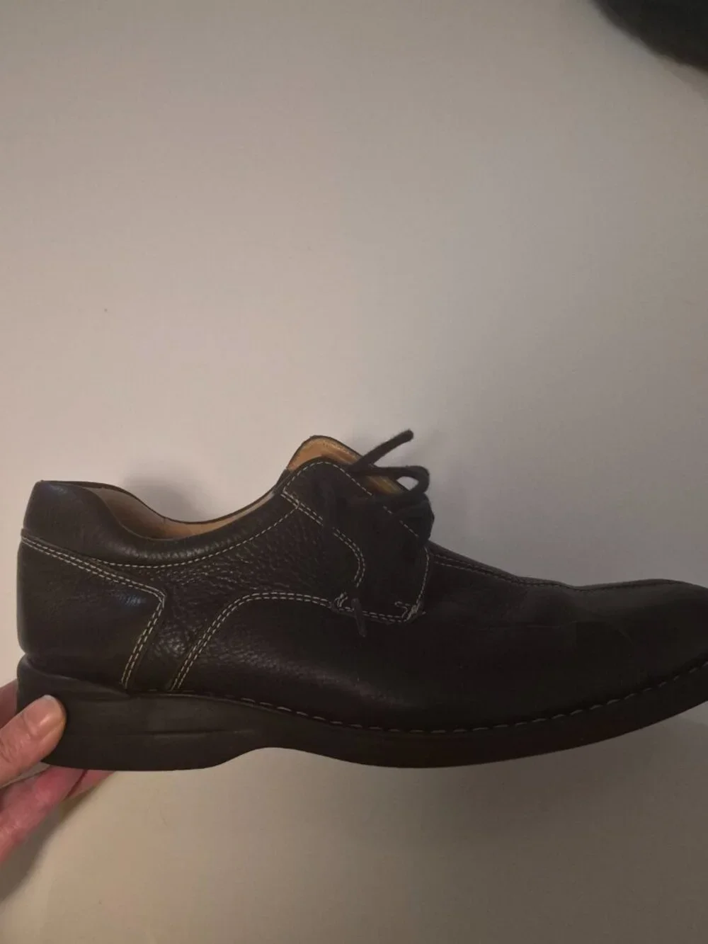 Johnston & Murphy Men Shuler Bicycle Toe Black Leather Oxford Sheepskin, 8.5 EUC